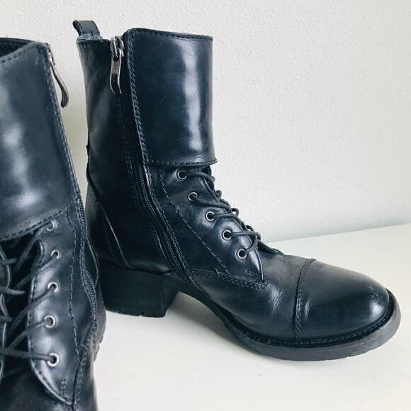 Alberto Fermani Black Leather Lace Up Buckles Combat Moto Boots Size US 6 EU 36 - Picture 2 of 8